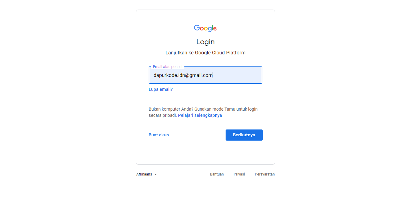 Masuk ke dalam Google Console