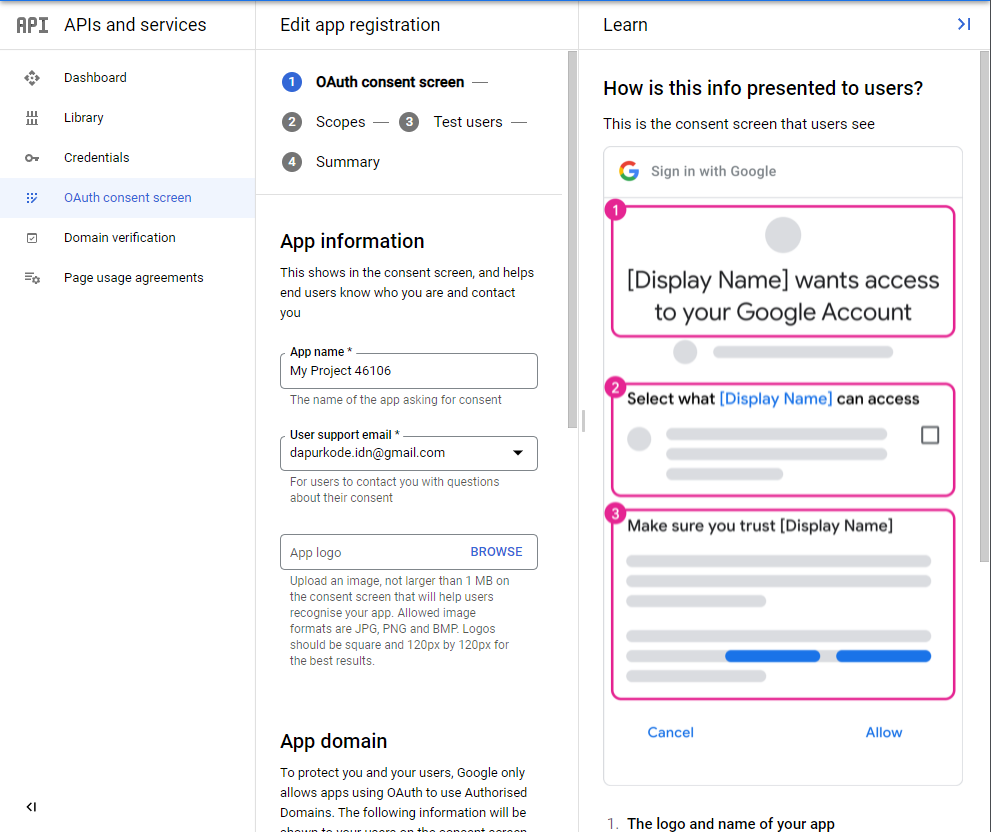 Mengatur consent screen 2